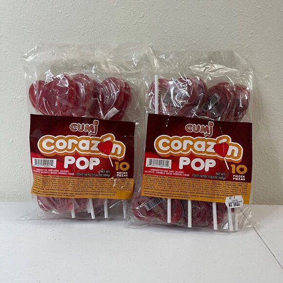 Cumi Other - Cumi Corazon Pop Heart-Shaped Hard Candy Lollipops Pack of 2 Bags 10-Piece c/u